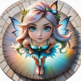 A female fairy portrait standing on a wooden board on a round stone pavement, close shot (CS), standing, looking straight, | (white background: 1.2), simple background | Medieval, pastel mute color, digital art, 8K resolution, ultra-quality, watercolor, fashionable at art stations, complex details, very detailed, Greg Rutkowski