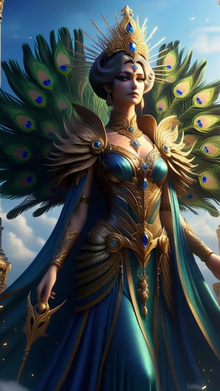 Amidst the regal elegance of a peacock's feather, Hera, queen of the gods, manifests as a graceful silhouette against a sky adorned with celestial crowns. Her presence exudes sovereignty and majesty, embodying her role as the divine matron.
4k