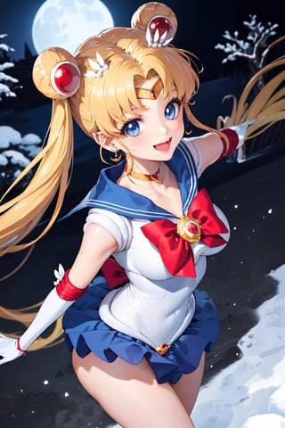 masterpiece, point of view, best quality, highres, 1girl, aausagi, double bun, twintails, parted bangs, circlet, jewelry, earrings, choker, red bow, white gloves, elbow gloves, blue skirt, night, moon, stars, smile, red bow on back, golden hair, busty, village, cottage, trees, lights, sexy, point of view, snow, night, snowflakes, happy, busty, looking at viewer, Detailedface, confident, love, soft breast, love, caring, appreciate, point of view

small breast, soft breast, busty, ((view from high above)), view from above, ((1girl)), smiling, happy, exciting, caring eyes,  smiling, happy, exciting, caring eyes, anime eyes, stars, ((elbow gloves)), ((white gloves)),((night)), ((stars)), ((solo)), ((looking at viewer)), ((point of view)), ((excited))