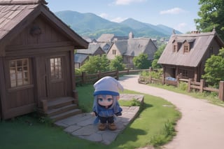 little monadef as Smurfs, show yourself as Smurfs, show me your Smurfs costume, creating an atmosphere in (Smurf Village), creating an atmosphere at (Smurf Village),