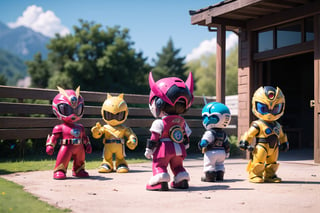 little Yaemikodef as (Power Ranger), (Power Ranger Kids), show yourself as (little Power Ranger), show me your little (Power Ranger) costume, outdoor, (masterpiece), best quality, HDR, 32k UHD, Ultra realistic, highres, highly detailed, ultra_hd, high resolution, ultra_detailed, hyper realistic, extemely detailed background, detailed_background, complex_background, depth_of_field, extremely detailed and complex, outdoor, little (Zachery Taylor), little (Jason Lee Scott), little (Billy Cranston), little (Trini Kwan), little (Kimberly Ann Hart), little (Jen Scotts), her fierce gaze radiating confidence as she prepares to vanquish evil forces with her little Power Rangers, (Go Go Power Rangers), creating an atmosphere on earth, show yourself with the little Power Rangers Kids, 