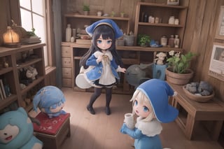 little monadef as Smurfs, show yourself as Smurfs, show me your Smurfs costume, creating an atmosphere in (Smurf Village), creating an atmosphere at (Smurf Village),