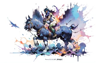 war horse, Boris Vallejo, fantasy art, frazetta, poster art, pastel colors, purple colors, blue colors, green colors, shading, gray scale, hand drawn