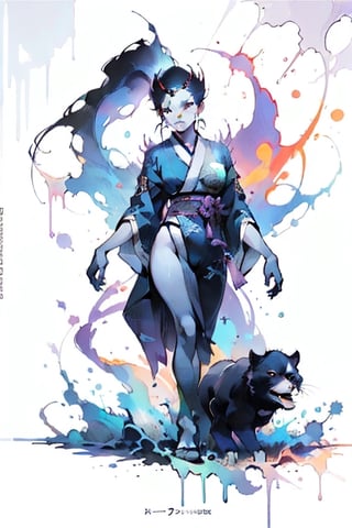 an asian japanese super model, woman, ((tall)), ((skinny)), wearing haute coutere, walking near a river, Boris Vallejo, fantasy art, frazetta, poster art, pastel colors, purple colors, blue colors, green colors, shading, gray scale, hand drawn