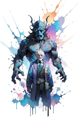 Primo Levi: "Monsters exist, but they are too few in number to be truly dangerous. More dangerous are the common men, the functionaries ready to believe and to act without asking questions", Boris Vallejo, fantasy art, poster art, pastel colors, purple colors, blue colors, green colors, shading, gray scale, hand drawn, Frazetta