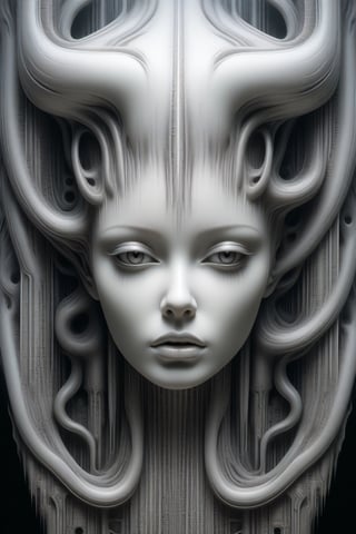 A unique blend of H. R. Giger, Artgerm and Beksinski, elegant young woman with a gentle yet imposing face, poster, female, hyper detailed, high contrast,masterpiece, beautiful face,  masterpiece,surreal,8K, HDR, abstract, pointed_ears,Illustration art piece,ultra high quality model, surrealism,,<lora:659095807385103906:1.0>
