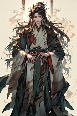 Chinese comic style, handsome, long hair, ancient clothing, Tang Dynasty costum,mature, affectionate, deep eyes, brown eyes, dreamy quality, soft lighting, Hanfu, graceful posture