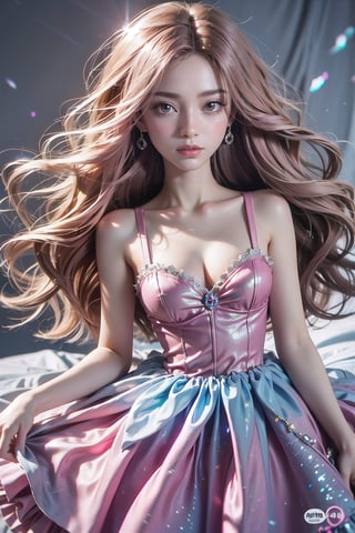 Pink Lady, Barbie style. Sparkling deep blue sapphire eyes, (long pink hair 1.8), fair skin, ball gown, wearing pink tutu dress, pink tutu dress, princess, princess dress, in, sparkling bright eyes 01