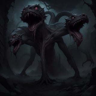 With your imagination, envision a (((cosmically horrifying entity))) that defies human comprehension, emerging from the darkest corners of reality. Render an image of the Tindalos Hounds with a style that reflects the cosmic horror of Lovecraft. These creatures should possess interdimensional aspects, with contorted and twisted bodies that defy the laws of nature. Their ethereal forms must exude terror, with sharp proboscises ready to drain the essence of their prey. The background should be a whirlwind of dark colors and elongated shadows, evoking a sense of unease and mystery. The atmosphere should be oppressive, with a palpable sense of ancient danger. Ensure a high resolution and intricate details to capture the unique texture of their skin and the sinister glimmer in their eyes. (((Horror, Lovecraft, cosmic, entity, defy, comprehension, dark, reality, Tindalos Hounds, terrifying,interdimensional, contorted, twisted, ethereal, ancient danger, high resolution, details))), horror (theme),DarkTheme, Dark_Mediaval