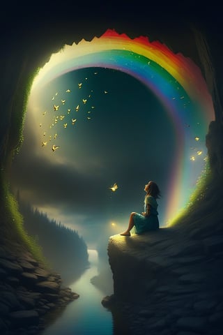 Somewhere over the rainbow
Way up high, And the dreams that you dream of Once in a lullaby,greg rutkowski,firefliesfireflies,midjourney,style,moonster