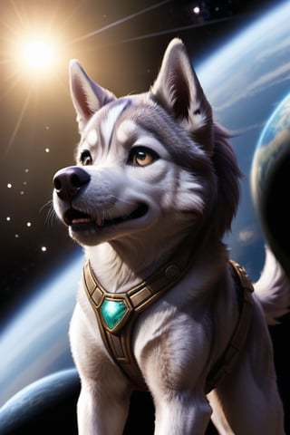 "In the distant depths of the universe, there is a mysterious planet called 'Radiant Planet.' On this planet lives a Siberian Husky named Lulu. Lulu is a brave and clever dog who dreams of exploring the vast universe.

One day, Radiant Planet was suddenly attacked by alien invaders, and the creatures on the planet were all in danger. Lulu decided to step forward. She boarded a spaceship and prepared to seek help in outer space.

After the spaceship took off, Lulu traversed the interstellar space, experiencing countless planets and star systems. She encountered various creatures, learned many new things, and made many new friends. During the journey, Lulu showed infinite courage and wisdom, helping many creatures in distress.

In the end, Lulu found a powerful army of the Galactic Alliance. They immediately launched an operation and successfully repelled the alien invaders, saving Radiant Planet. Lulu became a hero, admired and appreciated by every creature on the planet.

Upon returning to Radiant Planet, Lulu received a grand welcome, and a celebration was held on the planet. From then on, Lulu became the guardian of Radiant Planet, protecting this beautiful planet and every creature on it.

Although Lulu's fantastic journey through space has ended, her legendary story will continue to inspire more creatures to bravely move forward and explore the unknown universe."





