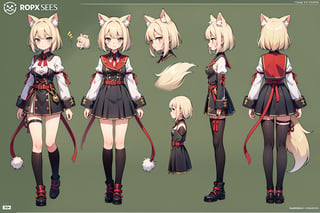 1girl,character turnaround,pirate,cat ear,animal_tails,nine fox tails,full body,charturnerv2,character sheet,