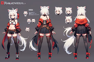 1girl,character turnaround,pirate,cat ear,animal_tails,nine fox tails,full body,charturnerv2,character sheet,