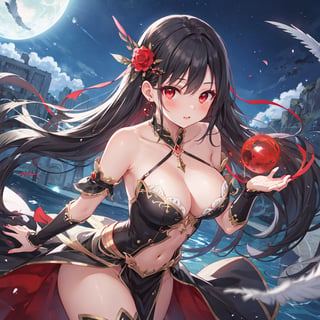 magic Girl with black Doubletailhair and beautiful detailed red eyes,score_9