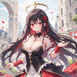 magic Girl with black Doubletailhair and beautiful detailed red eyes.

