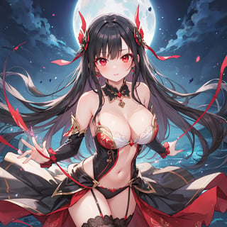 magic Girl with black Doubletailhair and beautiful detailed red eyes.