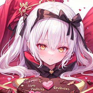 1 Girl with white hair and beautiful detailed golden eyes.
Valentine's Day Give chocolates.