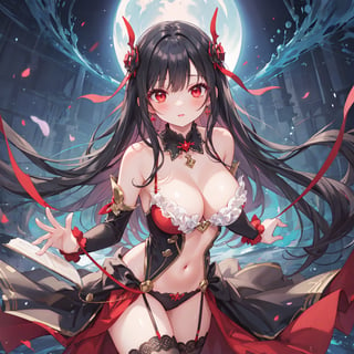 magic Girl with black Doubletailhair and beautiful detailed red eyes.