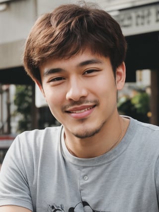 handsome chinese mix guy in malaysia, 30 years old. Average body, bright honey eyes with sharp size, full lips, long eyelashes. Black, ponytail, soul and spiritual mentor. T-Shirts,cinematic,photorealistic