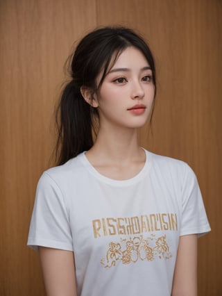 pretty japanese mix french girl in malaysia, 30 years old. Average body, bright honey eyes with sharp size, full lips, long eyelashes. Black, ponytail, soul and spiritual mentor. T-Shirts,cinematic,photorealistic,masterpiece,1 girl 