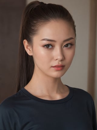 pretty russian mix japanese girl, 30 years old. Average body, bright honey eyes with sharp size, full lips, long eyelashes. Black, ponytail, soul and spiritual mentor. T-Shirts,cinematic,photorealistic,masterpiece,1 girl ,best quality