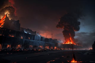 (((((Establishing_shot:1.7))))),(((((red_sky:1.5))))),(((((((burning_whole_Phnom_Penh_city_with_huge_larva_fire,apocalypse:1.7))))))),4K cinematic quality reminiscent of an epic Steven Spielberg movie still, sharp focus on emitting diodes, smoke tendrils, artillery-induced sparks, with detailed racks and a motherboard evoking Pascal Blanche and Rutkowski Repin’s ArtStation hyperrealism, matte painting, character design detailed in the style of "Blade Runner," octane rendering, ultra-realistic.,worldoffire,(blue:1.5),(red:1.5)