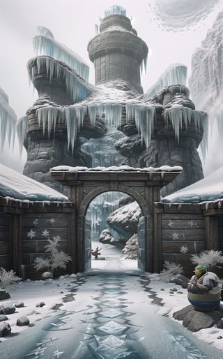 ((((New_outworld_Mortal_Kombat_place:1.5)))),((((outworld:1.6)))),((((ice_age,frozen,winter,enormous_gate:1.6)))), concept art, artstation, blender 3D, unreal engine 5, matte painting,((((digital_painting_by_NetherRealms_Studios_and_Warner_Bros_Entertainment:1.5)))), high resolution, ultra high resolution.,Pectoral Focus,Asian man,fight scene,wrench_elven_arch,LODBG