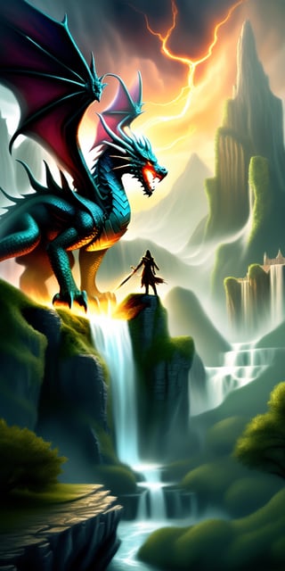 Epic fantasy landscape with towering mountains, cascading waterfalls, and lush forests"
"Heroic warrior wielding a gleaming sword, adorned in intricate armor with glowing runes"
"Majestic dragon with shimmering scales, wings spread wide, breathing fire against a backdrop of stormy skies"
"Mystical sorceress casting powerful spells with swirling magical energies, surrounded by ancient ruins",DonM3lv3nM4g1cXL