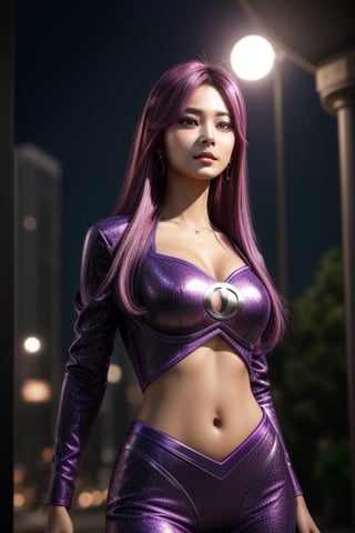 score_7_up, Realistic full photo, ((full body)), Black haired woman, ((pink hair tones)), ((purple hair tones)), long hair, fluttering hair, in full growthin beautiful young 18 years old, beautiful, makeup, elegant, neckless, earing, backgroud night city with lights, wearing a superhero suit, sunglasses, ((levitating above ground)), pose, photorealistic,Tzuyu, pose, photorealistic,Tzuyu, detailed face, whole body, trending on artstation, sharp focus, studio photo, intricate details, highly detailed, more detail XL, hyper detailed, realistic, oil painting,, cinematic lighting, detailed face, whole body, photo of perfecteyes eyes, sexy pose), masterpiece, UHD, realism, realistic, depth of field, wide view, raytraced, full length body, mystical, luminous, high resolution, sharp details, translucent, beautiful