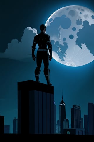 BlackSM, A dark city, a bright moon, drama, standing on top of a building, Dannyphantom