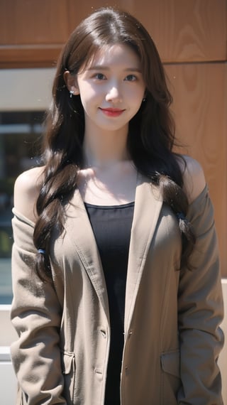 Generate hyper realistic image of a woman with long white hair, twin braids cascading down her shoulders. She gazes at the viewer with aqua eyes, a gentle smile gracing her lips. She wears a jacket and belt, her upper body slightly blurry against the indoor background. Adorned with earrings and a choker, her head tilted inquisitively. Subtle black makeup and an ear piercing add to her unique charm