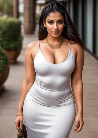  beautiful cute young attractive girl 32 year old, cute, instagram model,long black hair, full confident, exotic beauty, full of attitude, style in a tight white dress with a metal necklace, looking at the camera, office siren style cool colours, luxurious scene.,Kaeya
