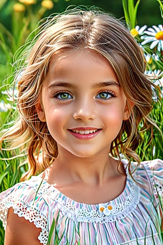 (best quality,4k,8k,highres,masterpiece:1.2),ultra-detailed,(realistic,photorealistic,photo-realistic:1.37),beautiful detailed eyes,beautiful detailed lips,extremely detailed eyes and face,longeyelashes,little girl,cute girl,cute smile,outdoor,illustration,pastel colors,soft lighting,happy expression,green garden,flowers,grass, sunshine


,Extremely Realistic