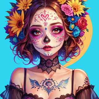 1girl, day of the dead makeup, tattoos,BrgEy