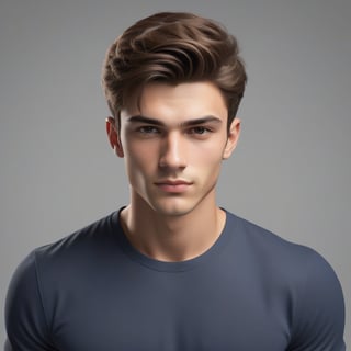 A realistic 3D portrait of a 21-year-old Italian boy with short, perfect hair, light skin, and a cool, nonchalant expression. He sports a conservative, chiseled "bad boy" look, with a mean mug on his handsome face. Captured in a high-quality selfie, he exudes masculinity and vibrancy. His slender body and normal-sized head fit perfectly, set against the background of a school.