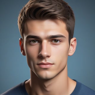 A realistic 3D portrait of a 21-year-old Italian boy with short, perfect hair, light skin, and a cool, nonchalant expression. He sports a conservative, chiseled "bad boy" look, with a mean mug on his handsome face. Captured in a high-quality selfie, he exudes masculinity and vibrancy. His slender body and normal-sized head fit perfectly, set against the background of a school.