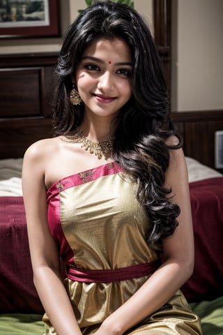 (masterpiece), 1girl, long hair, blond hair, (smile:0.5), dress,INDIAN realistic, beautiful girl wearing an indan dress ,cute girl 