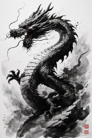 chinese dragon, 1 dragon, red eyes, sharp teeth, open mouth, teeth, from side