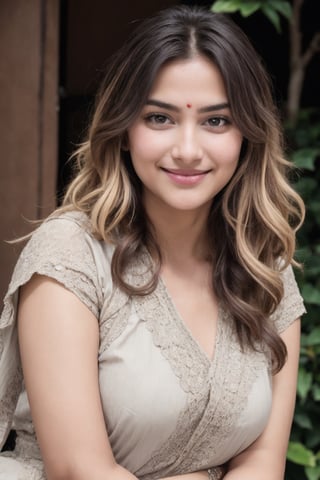 The face of an Indian woman with fair skin and brown-blonde hair. She has striking almond-shaped eyes, a straight, delicate nose, and full lips that curve into a gentle smile. Her brown-blonde hair frames her face in soft waves, with subtle highlights that catch the light. Her eyebrows are well-defined, accentuating her expressive eyes, and her complexion is clear and radiant, reflecting her natural beauty.

Discover the step-by-step process behind crafting a compelling AI persona, from selecting the right AI software and designing unique characteristics to understanding the algorithms that drive engagement. Learn about the tools and skills you need to bring your digital creation to life and make a real impact on social media.
,SD 1.5,