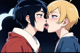 masterpiece, best quality, extremely detailed, anime, (((2boys))), ((2shota)), tongue_kiss, franch kiss, kiss each other, short hair