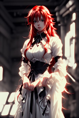 girl, rias gremory, red hair, long hair, shirt white, blue eyes, costume elegant, 4K, anime,