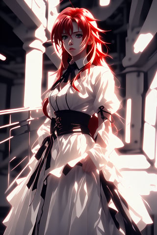 girl, rias gremory, red hair, long hair, shirt white, blue eyes, costume elegant, 4K, anime,