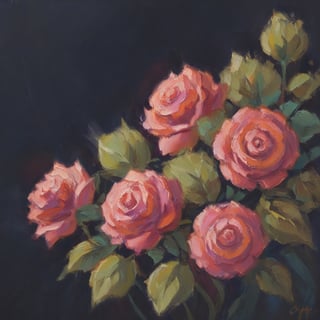 beautiful roses flowers, black background, flower, oil painting,impressionist painting,