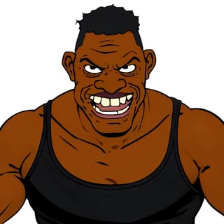 (sheeeit), 1boy, black, old man, buzzcut, ("black tanktop"), big-teeth, big-nose, big-lips, closeup, white backdrop, ("wojak caricature" style), (highres, best quality, masterpiece:1.2) ,sheeeit