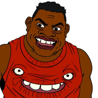 (sheeeit), 1boy, black, old man, buzzcut, ("black tanktop"), fat, big-teeth, big-nose, big-lips, closeup, white backdrop, ("wojak caricature" style), (highres, best quality, masterpiece:1.2) ,sheeeit