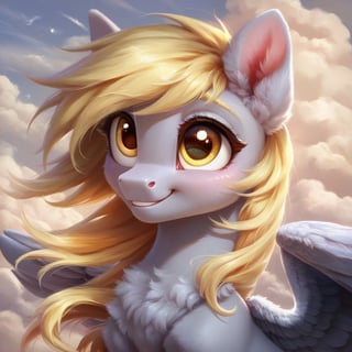 score_9, Derpy Hooves, pony, solo, fluffy, furry, detailed, beautiful, cute, smile, Expressiveh