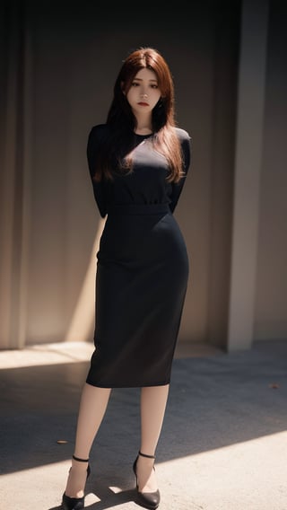 A 45yr beautiful women named Zhao lusi standing pose full body potrait highly detailed realistic face with lighting and shadow control on face and hair photorealistic,Lens Flares,perfect split lighting,shaded face,Young beauty spirit , ,cinematic lightings,1 girl,Extremely Realistic