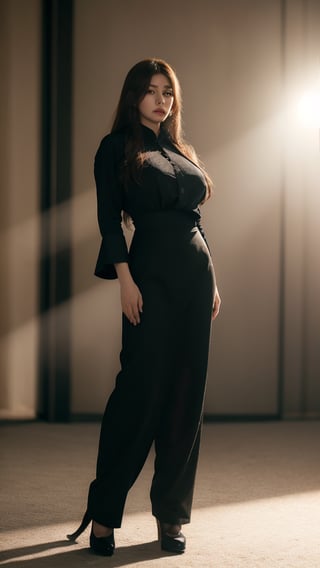 A 45yr beautiful women named Zhao lusi standing pose full body potrait highly detailed realistic face with lighting and shadow control on face and hair photorealistic,Lens Flares,perfect split lighting,shaded face,Young beauty spirit , ,cinematic lightings,1 girl,Extremely Realistic