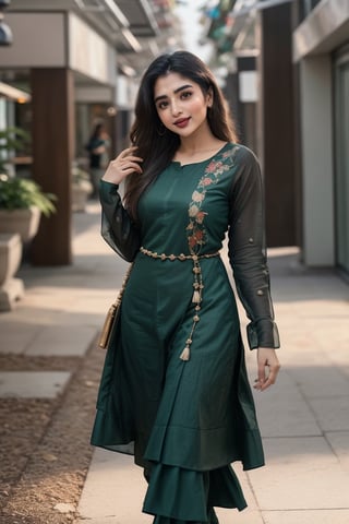 "Inspirational Indian Instagram model, 24, exudes warmth and charisma in her traditional kurti, her vibrant personality shining through her long, blonde locks as she takes a leisurely walk outside a bustling mall in the heart of winter. This stunning image, captured with a Nikon Z7 II and a 50mm f/1.4 lens, showcases her raw beauty and infectious energy in unparalleled 8k clarity, inviting viewers to embrace the magic of the season."