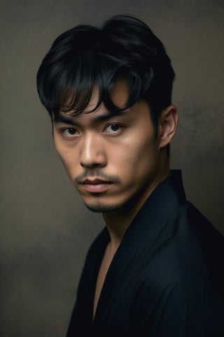 (((Japanese Man short black hair, light but extremely handsome)))  
(((view aerial)))  
(((chiaroscuro darkness light colors background)))  
(((masterpiece, minimalist, epic, hyperrealistic)))  
(((Monochrome light solid colors)))  
(((Gorgeous, muscular, sophisticated)))  
(((by Diane Arbus style, by Caravaggio style)))